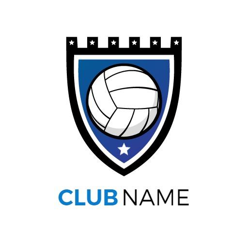 Bold Shield Design Featuring Volleyball and Blue Accents Logo Template