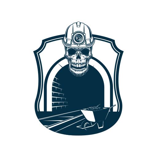 Bold Skull Miner Emerging from Dark Tunnel Mining Logo Template