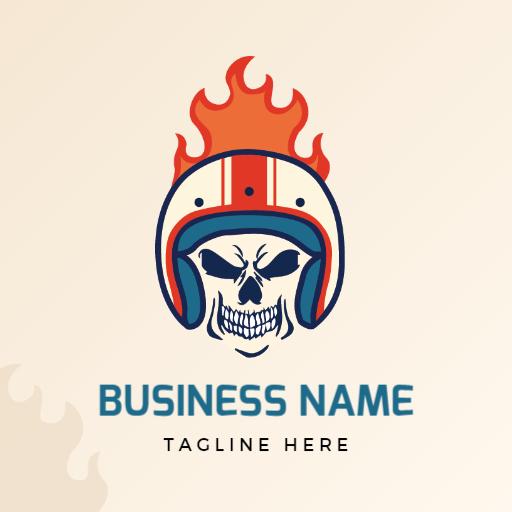 Bold Skull with Fiery Helmet in Automotive Racing Logo Template