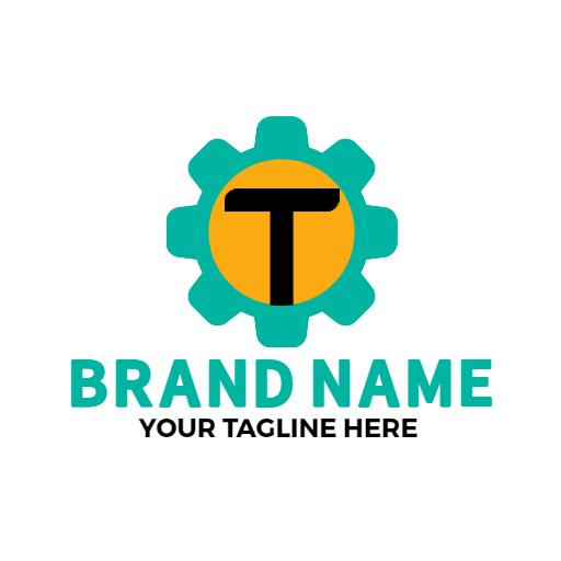 Bold Turquoise T Letter Design Within a Gear Logo Template