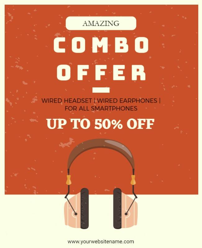 Bold Vintage Headphones Combo Offer Discount Poster Template