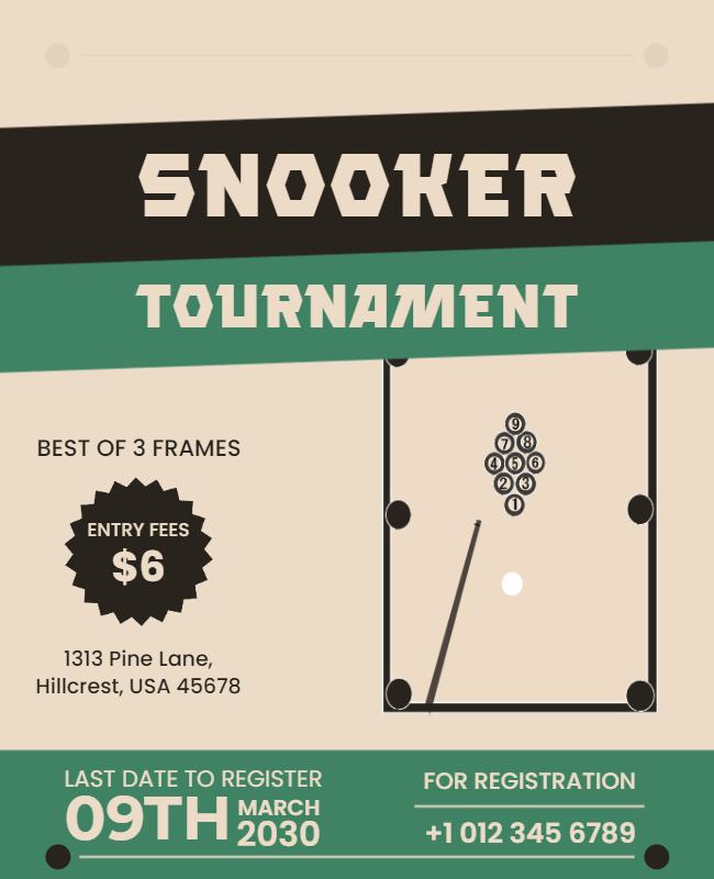 Bold Vintage Snooker Tournament Competition Poster Template