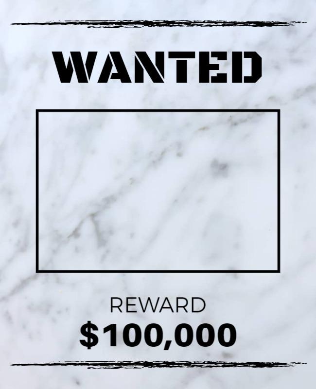 Bold Wanted Poster with Marble Background and Reward Template