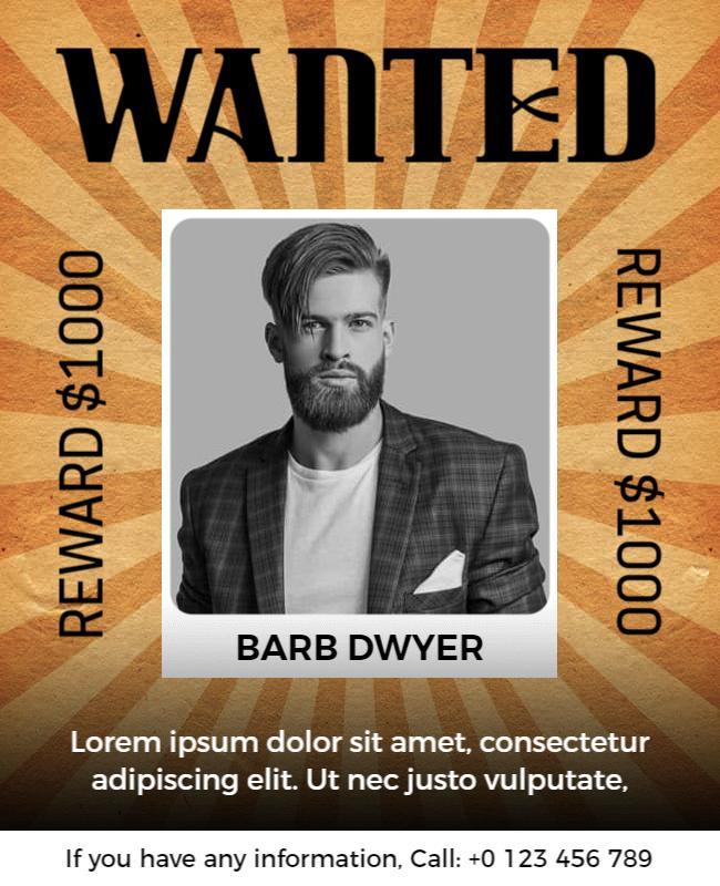 Bold Wanted Poster with Reward Announcement Design Template