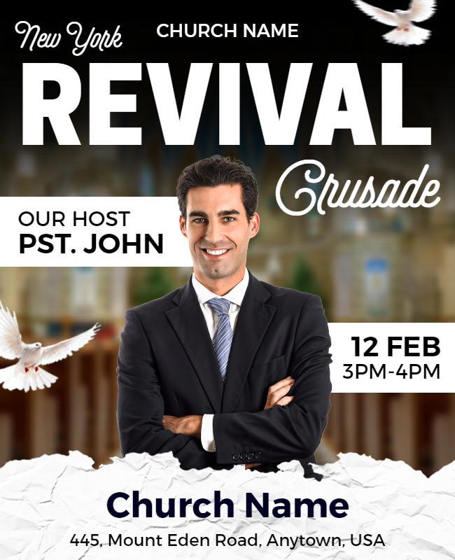 Bold White Church Revival Crusade Invitation Flyer Template
