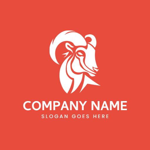 Bold White Goat Illustration on Vibrant Red Background Logo Template