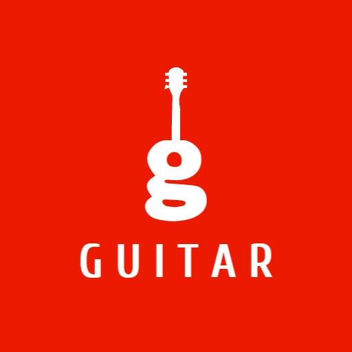 Bold White Guitar Icon on Vibrant Red Background Logo Template