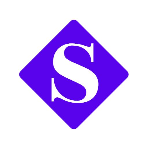 Bold White Letter S on Vibrant Purple Diamond Background Logo Template