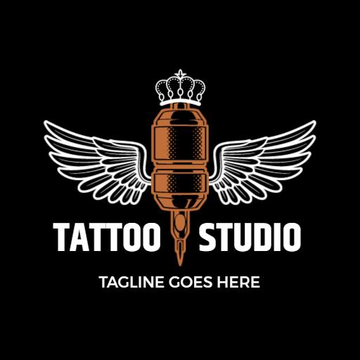 Bold Winged Tattoo Machine Design for Premier Tattoo Studio Logo Template