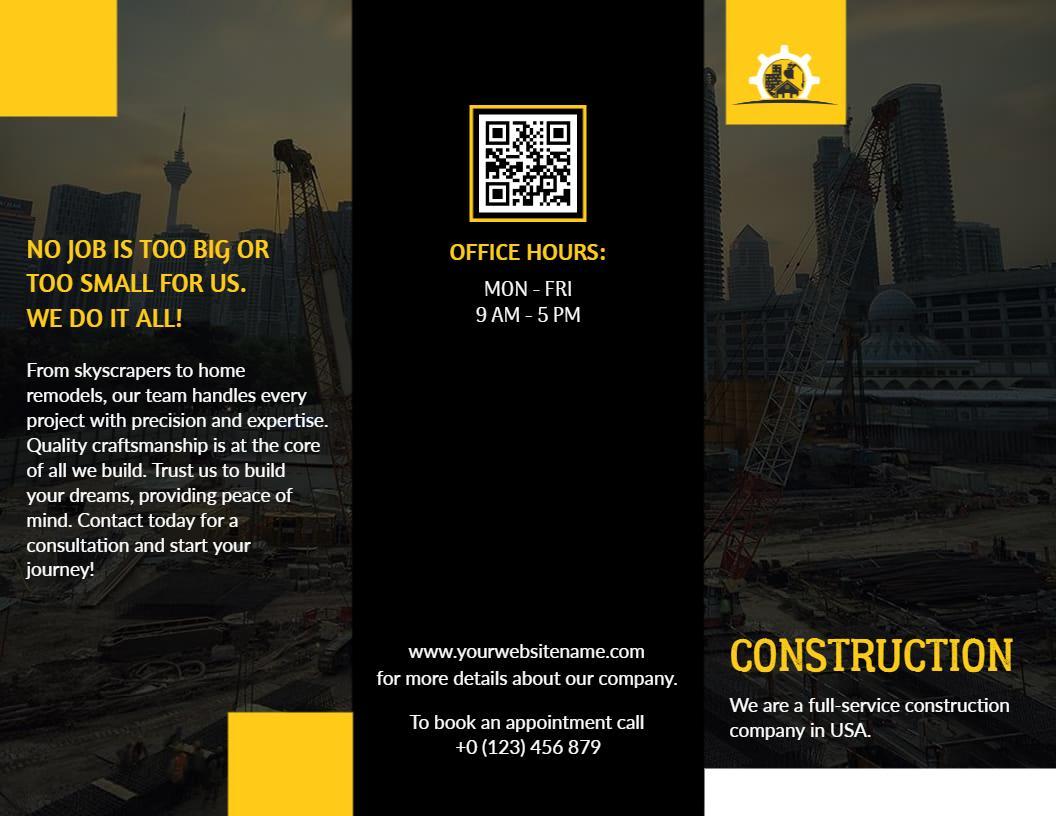 Bold Yellow and Black Construction Services Consultation Brochure Template