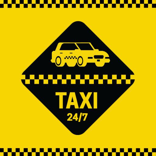 Bold Yellow and Black Taxi Service Sign with 24/7 Availability Logo Template
