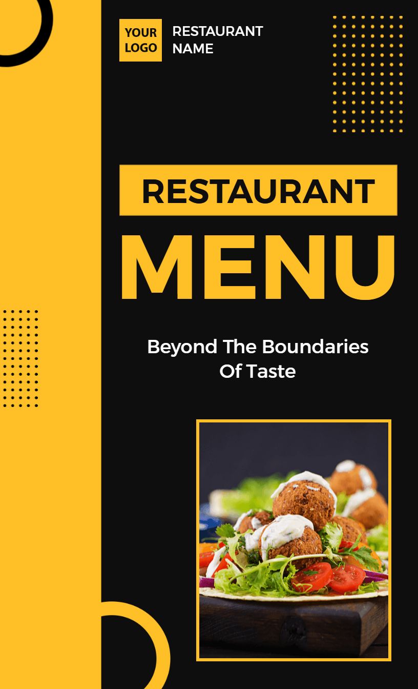 Bold Yellow and Black Themed Restaurant Menu Template