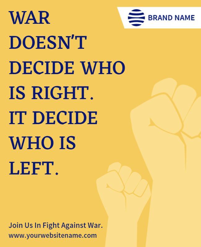 Bold Yellow Anti-War Awareness Campaign Poster Template