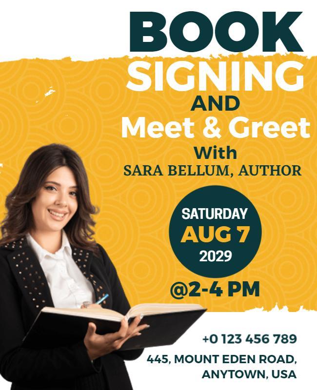 Bold Yellow Book Signing Meet and Greet Event Poster Template