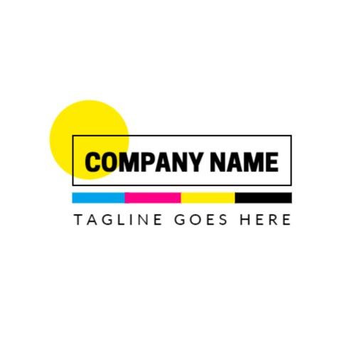 Bold Yellow Circle and Colorful Stripes Company Logo Template