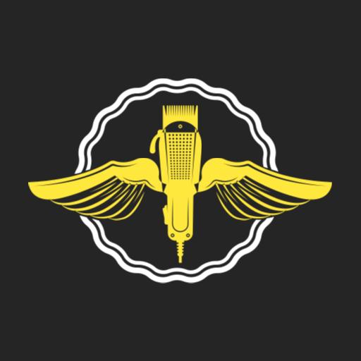 Bold Yellow Clipper with Wings Emphasizing Barber Shop Logo Template