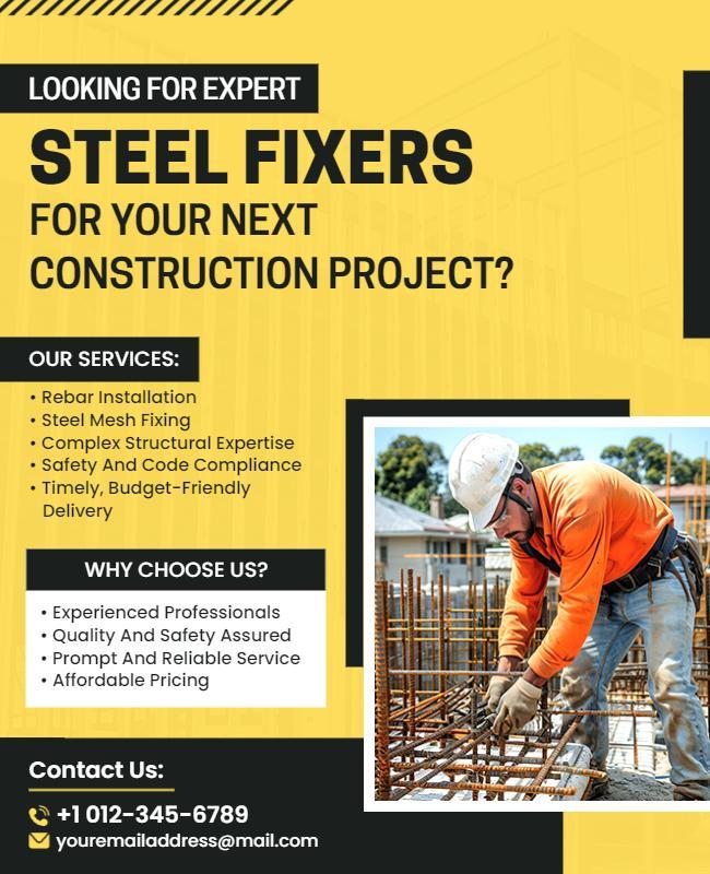 Bold Yellow Construction Services Advertisement Poster Template