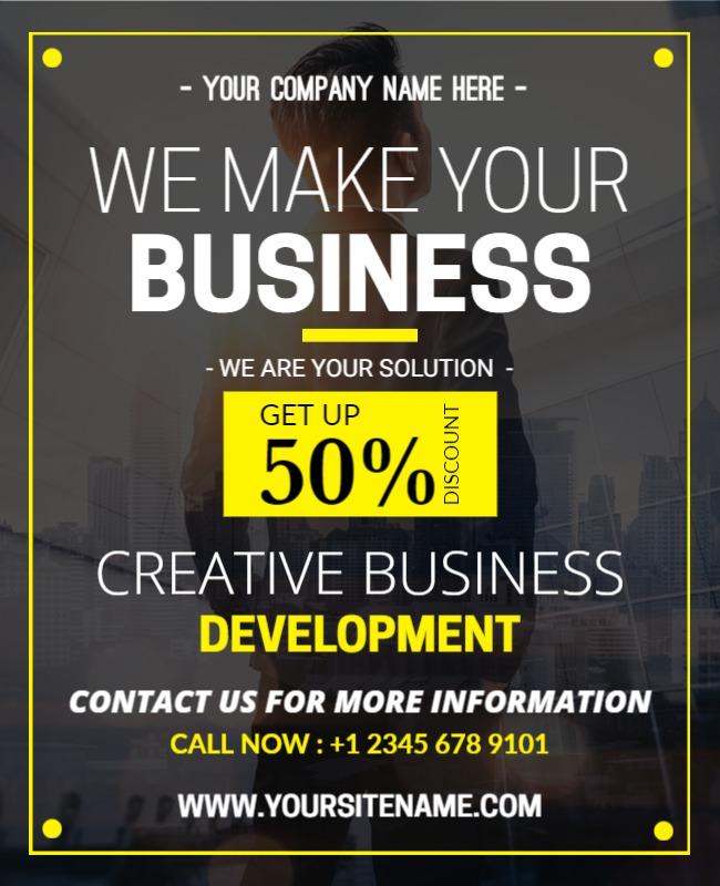 Bold Yellow Creative Business Development Discount Poster Template