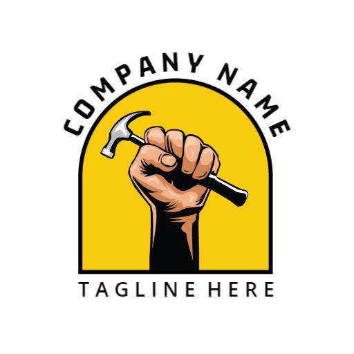 Bold Yellow Design Featuring Hammer Tools for Carpentry Logo Template