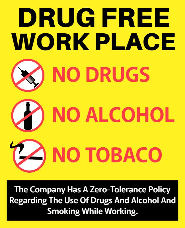 Bold Yellow Drug Free Workplace Safety Poster Template