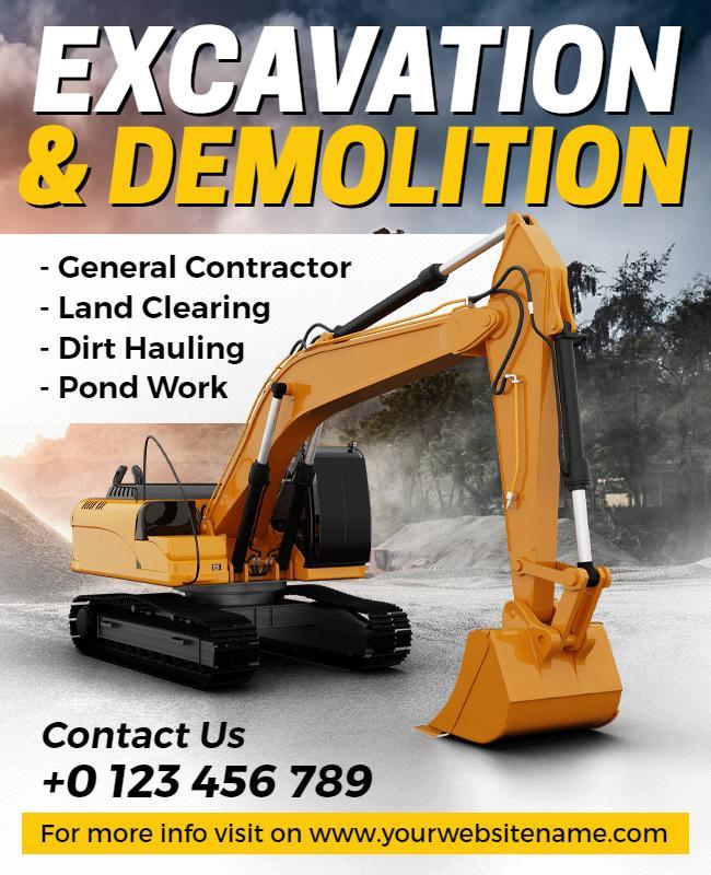 Bold Yellow Excavation and Demolition Service Poster Template