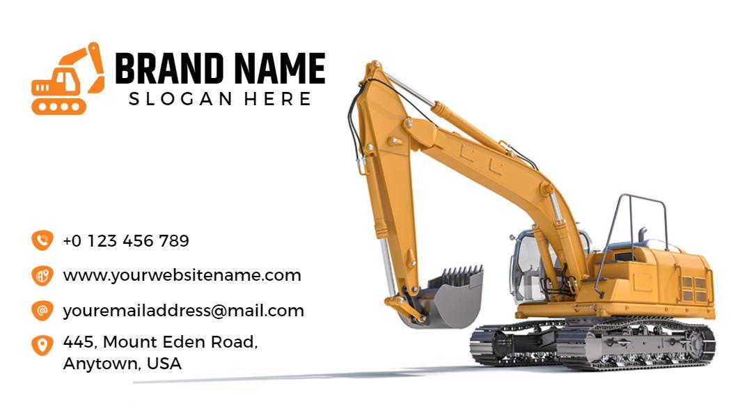 Bold Yellow Excavation Services Professional Visiting Card Template