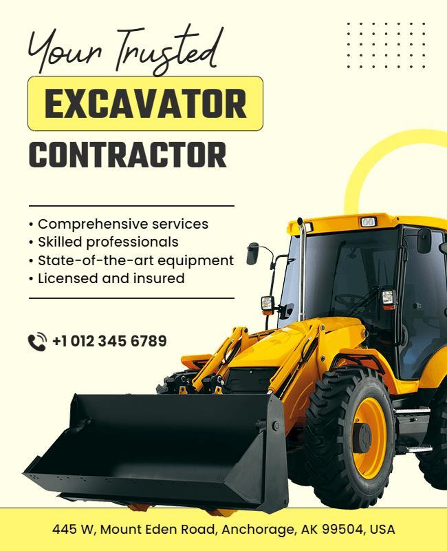 Bold Yellow Excavator Contractor Services Promotion Poster Template