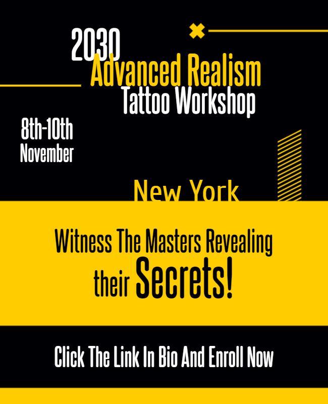 Bold Yellow Graphic Tattoo Workshop Secrets Poster Template