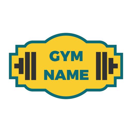Bold Yellow Gym Badge Featuring Barbell Design Logo Template