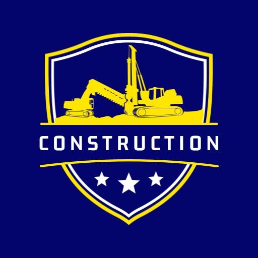 Bold Yellow Heavy Machinery in Vintage Construction Logo Template