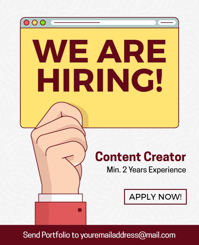 Bold Yellow Hiring Announcement for Content Creator Flyer Template
