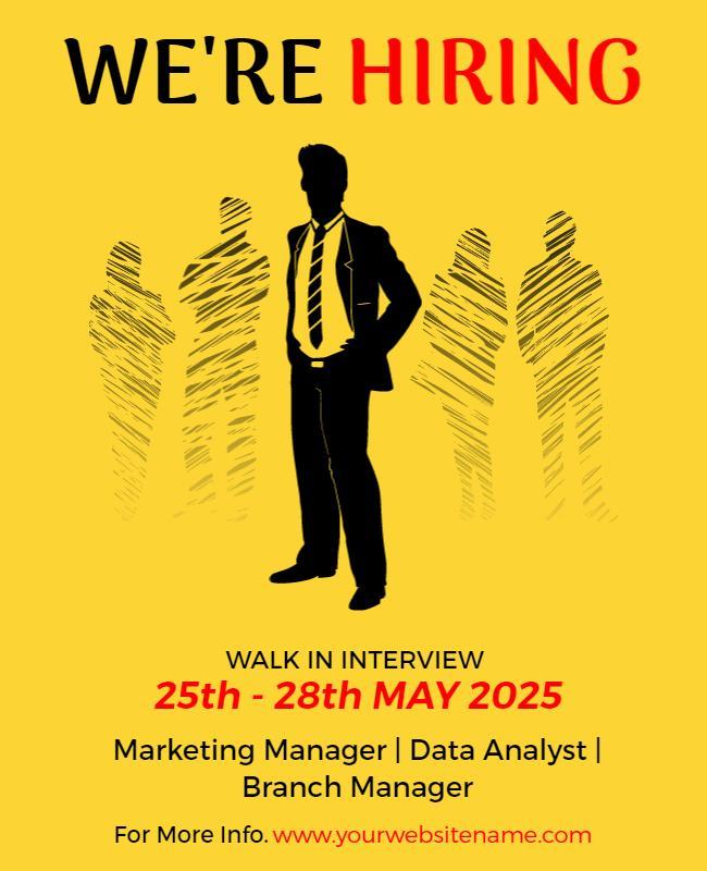Bold Yellow Hiring Announcement Walk-In Interview Poster Template
