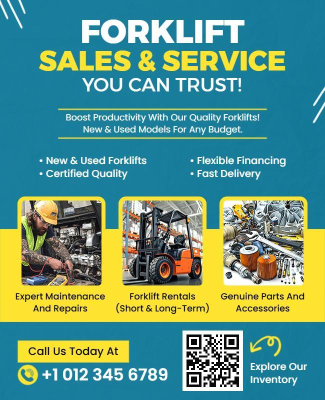 Bold Yellow Industrial Forklift Sales and Service Poster Template
