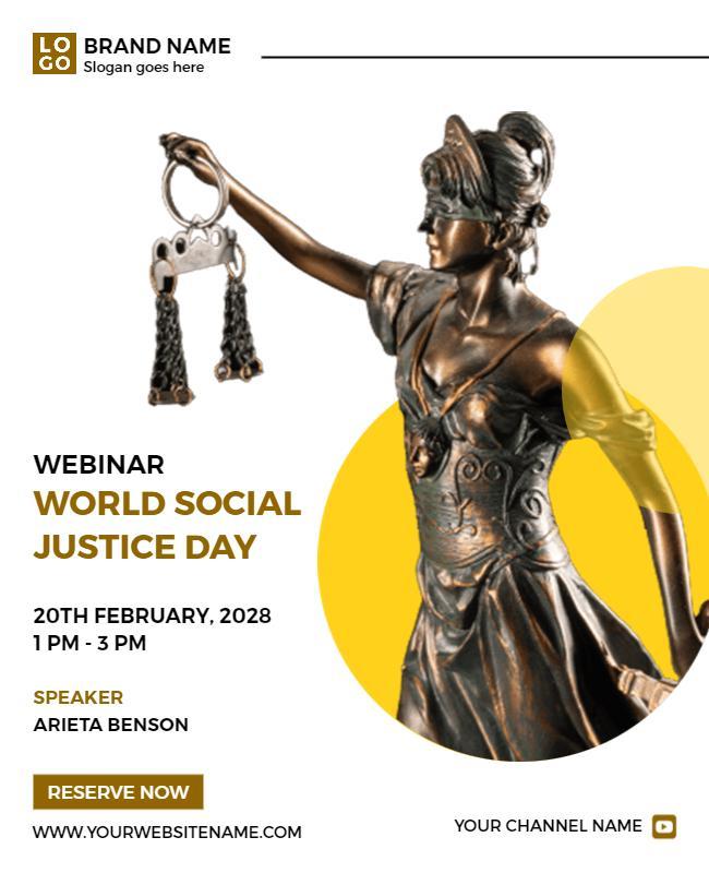 Bold Yellow Justice Theme Webinar Announcement Poster Template