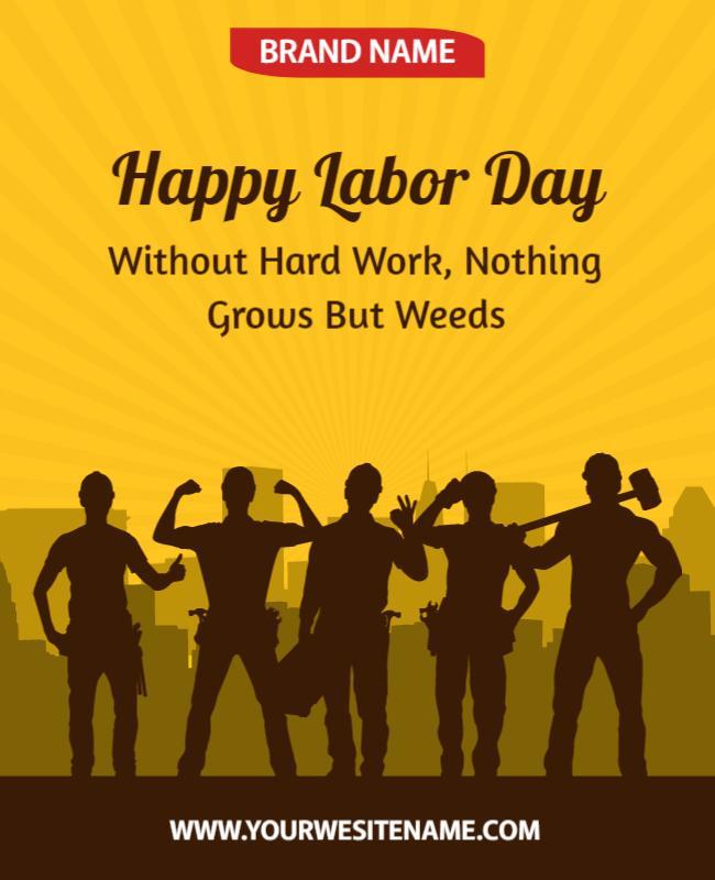 Bold Yellow Labor Day Celebration with Workers Poster Template