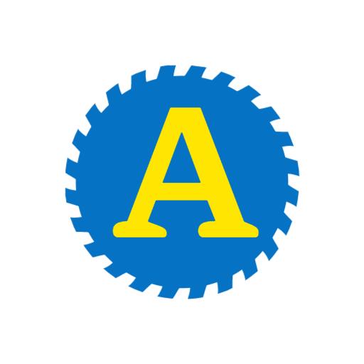 Bold Yellow Letter A Against Blue Gear Design Logo Template