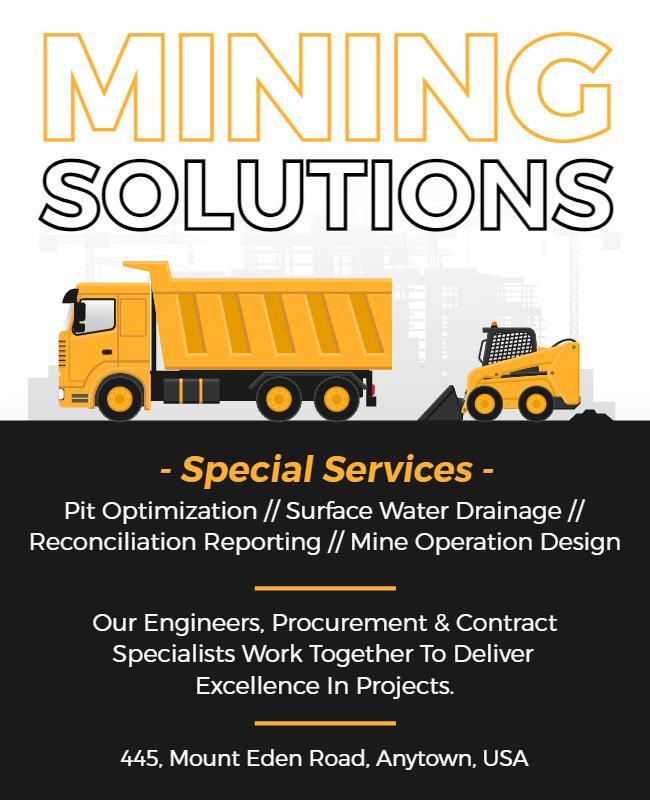 Bold Yellow Mining Solutions for Special Services Poster Template