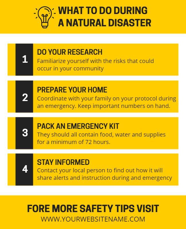 Bold Yellow Natural Disaster Preparedness Guide Poster Template