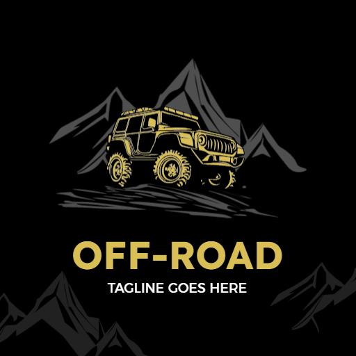 Bold Yellow Off-Road Vehicle Over Mountainous Terrain Logo Template