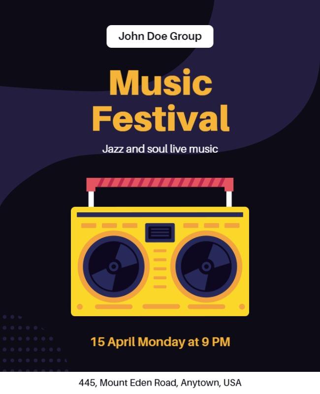 Bold Yellow Retro Jazz and Soul Music Festival Flyer Template