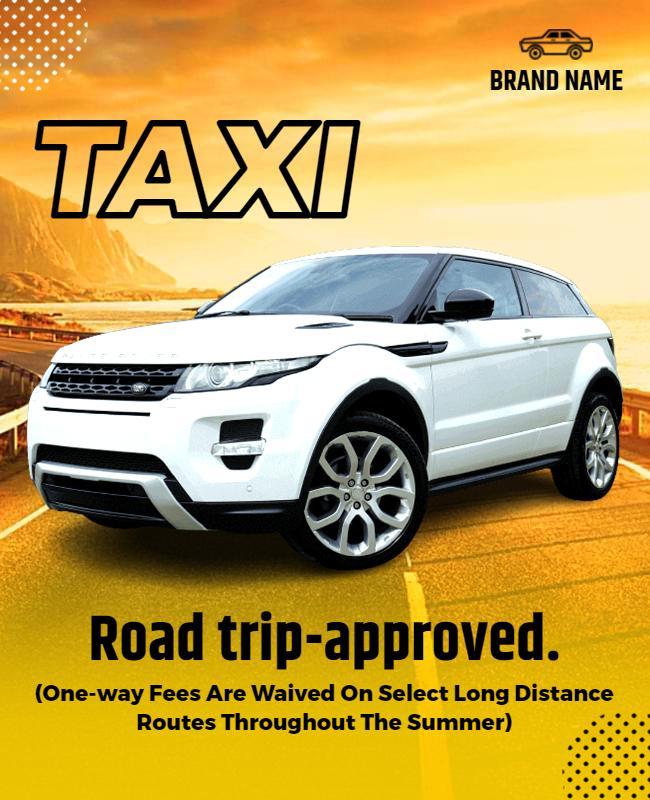 Bold Yellow Road Trip Taxi Service Promotional Poster Template