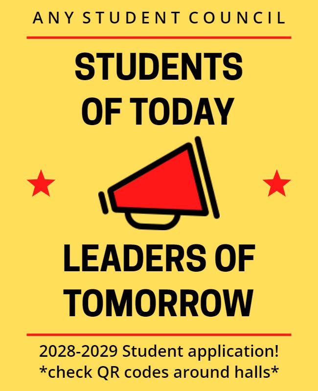 Bold Yellow Student Council Leadership Recruitment Poster Template