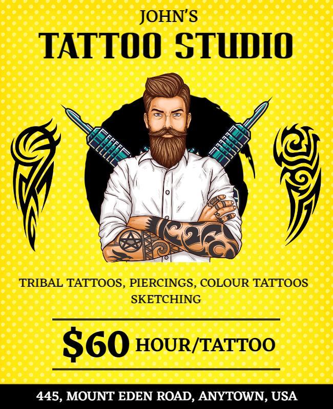 Bold Yellow Tattoo Studio Advertising Poster Template