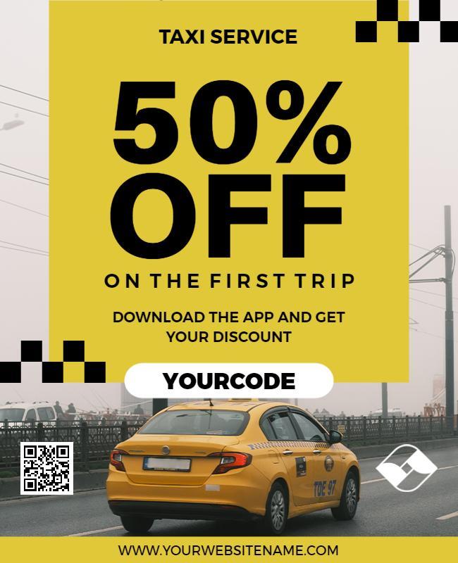 Bold Yellow Taxi Service Discount Offer Poster Template