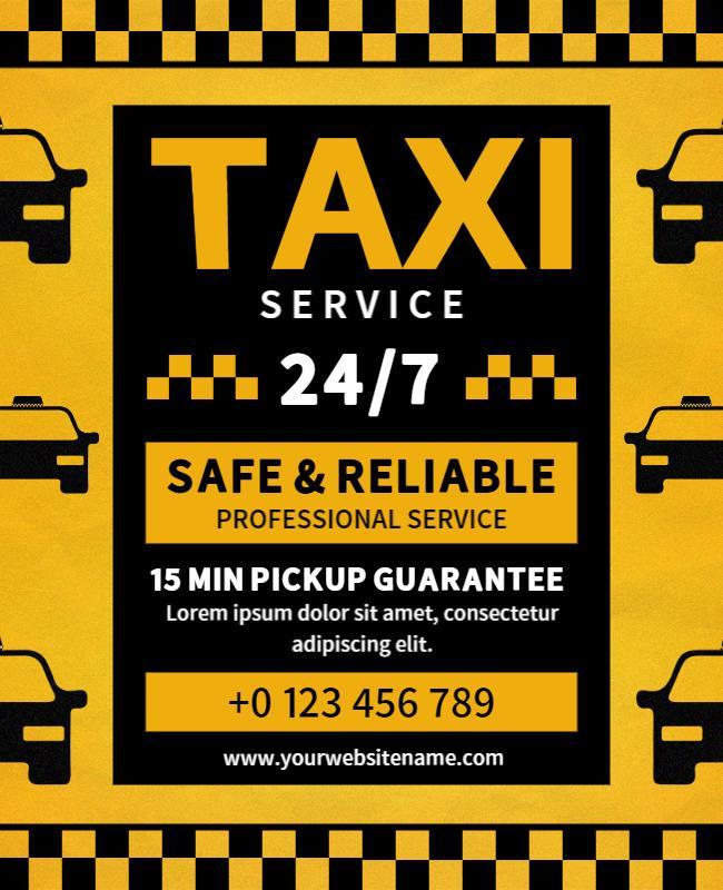Bold Yellow Taxi Service with Checkered Design Poster Template
