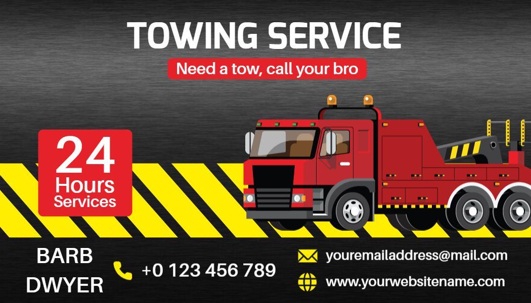 Bold Yellow Towing Service Contact Information Visiting Card Template