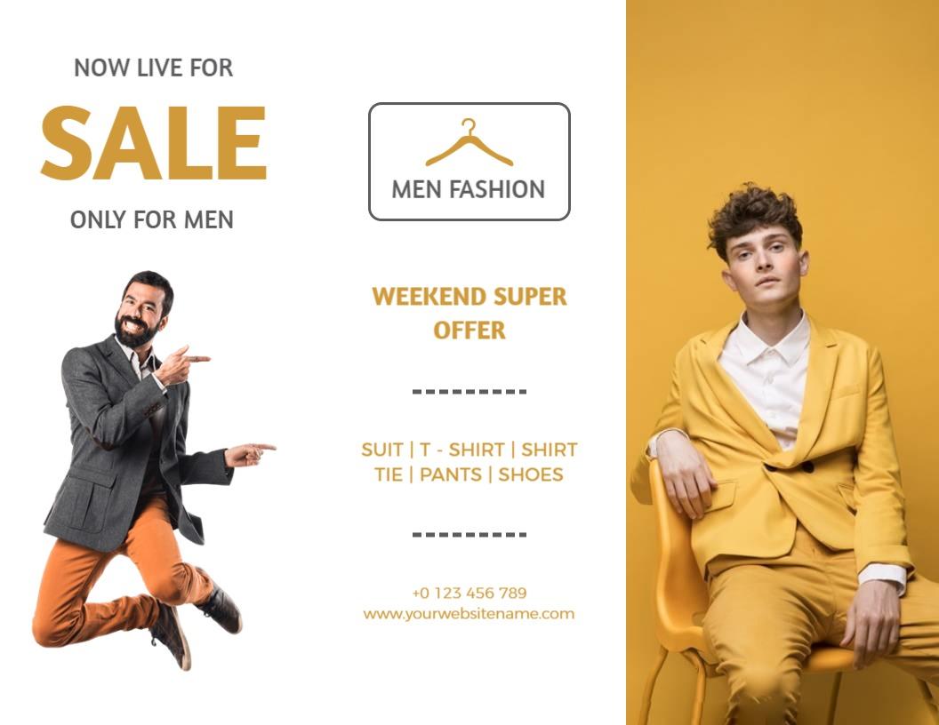 Bold Yellow Weekend Sale for Men's Fashion Tri Fold Brochure Template