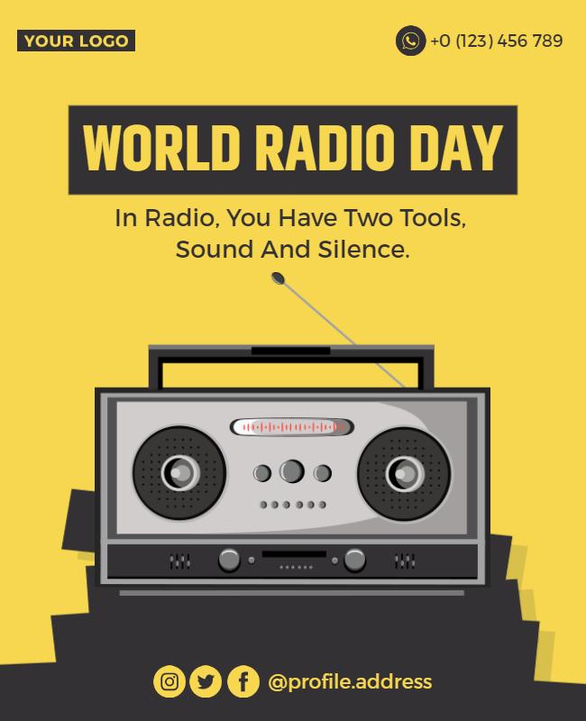 Bold Yellow World Radio Day Celebration Poster Template