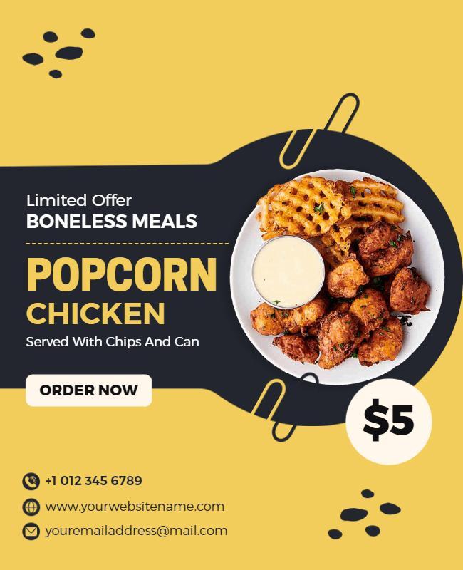 Boneless Popcorn Chicken Meal Promo Flyer Template