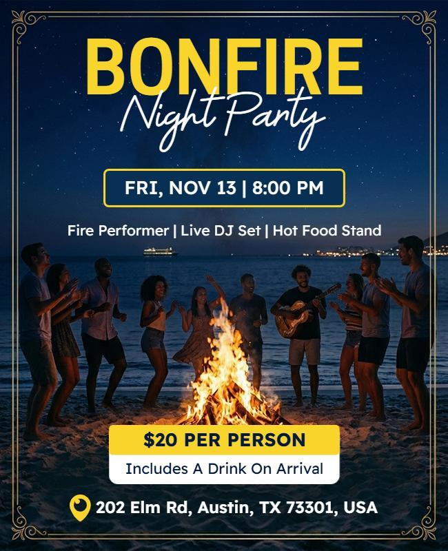Bonfire Night Beach Party Event Poster Template